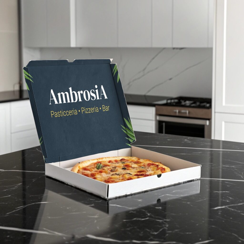 open pizza box on the black marble table modern ki